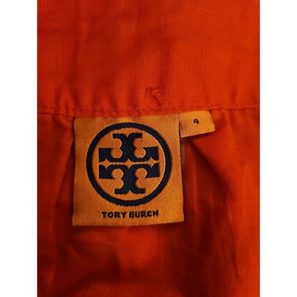 Tory Burch 100% Linen‎ High Rise A-line Skirt  Orange sz 4 Summer Spring - Picture 3 of 7
